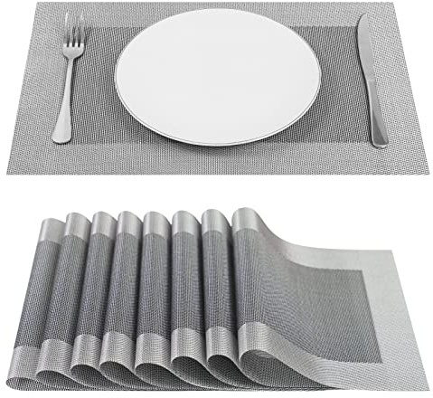 SUEH DESIGN Manteles Individuales Juego de 8, PVC 45 * 30cm, Gris