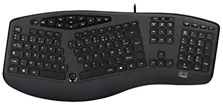 Adesso AKB-160UB TruForm Ergonomic Desktop Keyboard, Split Key Zones, Chiclet Keycaps, Palm Rest, Wired USB Connection, Media Hotkeys, Built-in Scroll Wheel for Windows, 104-Key Layout