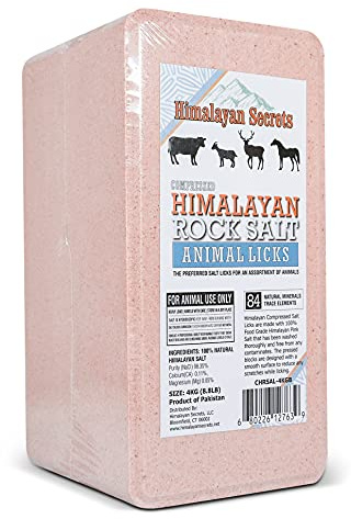 Salt Block for Deer & Horses – Compressed Mineral Salt Lick for Livestock, Cattle & Goats – Himalayan Secrets Pink Rock Salt Block (8.8LB/4KG, Block)