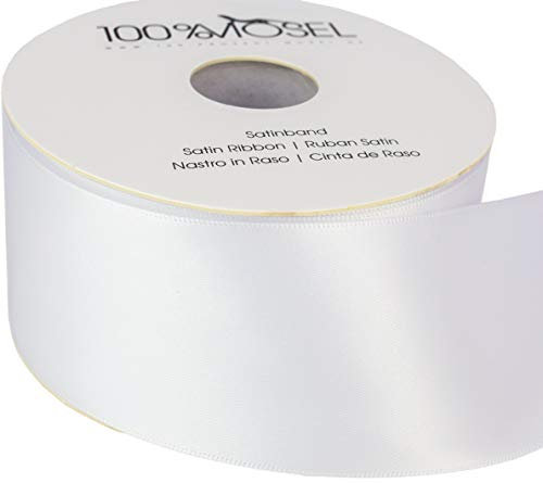 100% Mosel Satinband, in Weiß (50 mm x 25 m), matt glänzendes Geschenkband, edles Schleifenband zum Dekorieren & Basteln, zum Einpacken besonderer Geschenke, für Hochzeit, Taufe, Kommunion