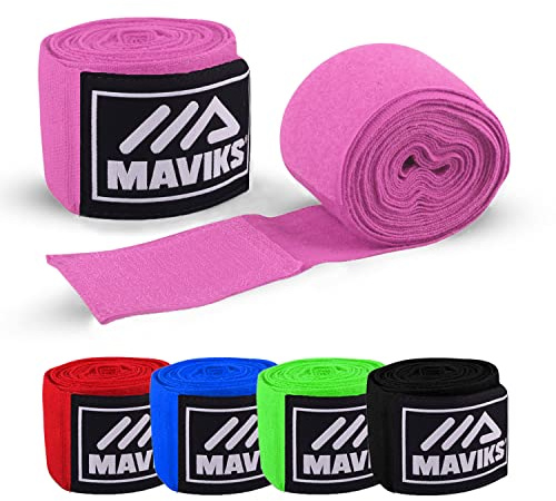 MAVIKS Boxing Hand Wraps 120 and 180 inch Bandages for Martial Arts Kickboxing Muay Thai MMA Training Sparring Men Women Inner Gloves Elastic Handwraps with Thumb Loop (Pink, 180 Inches)