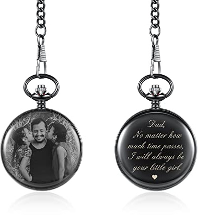 Jeweidea Reloj de Bolsillo de Hombre Personalizado con Cadena Reloj de Bolsillo con Foto y Nombre Grabados para Hombres Marido Papá Novio Día del Padre Regalos de cumpleaños (Estilo 1)
