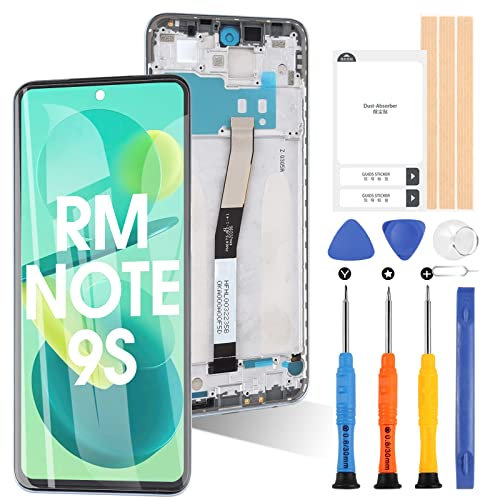 ARSSLY Pantalla para Xiaomi Redmi Note 9S/Redmi Note 9 PRO Pantalla LCD táctil digitalizador de cristal de repuesto Asamblea con herramientas (plata con marco)