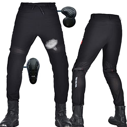 SHUOJIA Atmungsaktive Motorradhose-Sommerhose für Herren,Damen Cargo Hose, mit Schutzpolstern und Anti-Fall-Funktion (Black,XL)