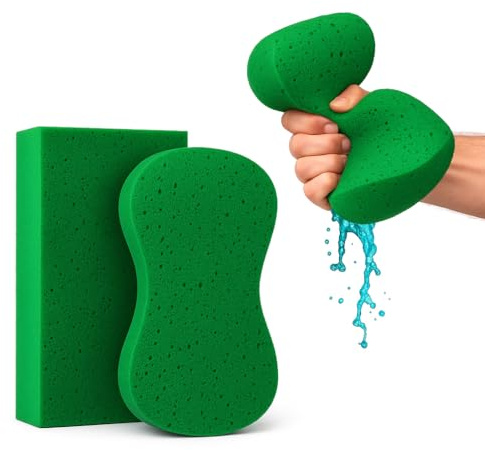 Multi-Purpose Sponges for Cleaning - Green 2 Pack, Large Sponges for Car Washing, Tile & Grout, All Purpose Cleaning