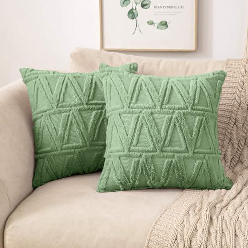 MIULEE 2er Set Wolle Kissenbezug Kissenbezüge Dekokissen Polyster Sofakissen Dreieck Weich Couchkissen Zierkissenbezug mit Verstecktem Reißverschluss für Wohnzimmer Schlafzimmer 40x40cm Grün
