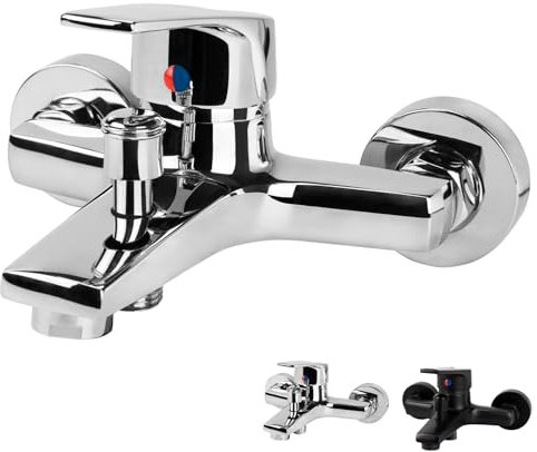 Mitigeur de Baignoire Robinet de Douche Laiton - Cartouche Céramique, Réglage Température Eau Chaude/Froide pour Salle de Bain(Chromé)-No Douchette