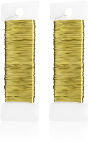 0,35mm x 100m Basteldraht Gold, 2 Rollen Blumendraht Draht zum Basteln Schmuckdraht Wickeldraht Modellierdraht Basteln für Deko Handwerk Pflanzen (50m/Rolle)