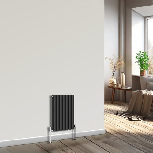 NRG Modern Horizontal Column Designer Radiator Black 600x413 Oval Double Panel - Home Livingroom Bedroom Bathroom Heater