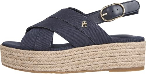 Tommy Hilfiger Donna Espadrillas Wedge Denim Platform Sandal con Plateau, Blu (Space Blue), 41
