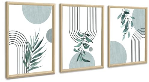 3Pcs Marco de Madera Cuadros decorativos, Planta Azul Cuadros Lienzo Decorativos Boho Azul Cuadro Decorativo Salón Dormitorio Comedor Oficina Decoración de Pared Listo para colgar 30x40cmx3