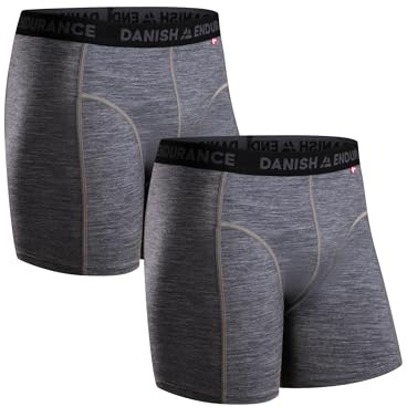 DANISH ENDURANCE Merino Wool Boxers, Odour Resistant, Anti Chafing Hiking Boxers, Optional Fly, 1 or 2 Pack, Grey Melange, M