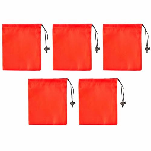 BOHUIMYI 5 Pack Red Drawstring Pouches, 15x20cm Small Storage Bags for Outdoor Camping Travel, Compact Organizers for Small Essentials