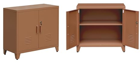 Brigros - Armadio In Metallo 2 Ante Con 2 Ripiani Interni E Serratura A Chiave 85x50x82 Cm, Armadio Metallico Zincato Verniciato Per Garage, Ufficio, Magazzino O Archivio (Mattone)