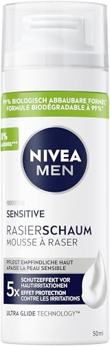 Nivea Men Sensitive Schiuma da barba (50 ml), schiuma da barba per pelli sensibili, schiuma da barba delicata per uomini con camomilla, provitamina B5 e vitamina E