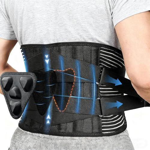 Bwaliffury Fascia Lombare, Regolazione della Fascia Schiena per Uomini e Donne, Sistema di supporto doppio a 4 piastre in acciaio + 2 molle, Traspirante e confortevole, per Lavoro, Postura (L)