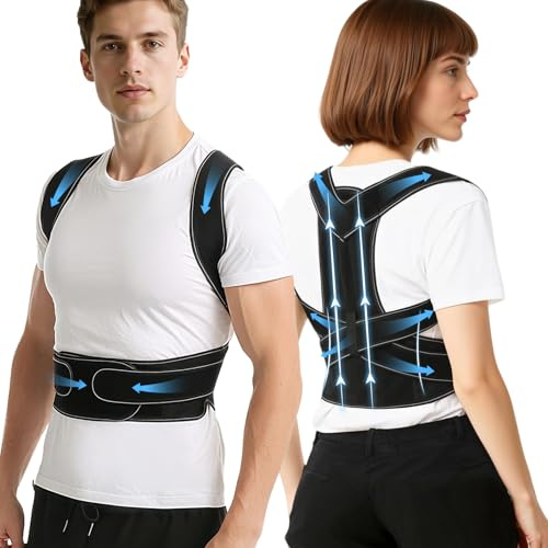BinWhiz Posture Corrector for Men & Women, Back Brace Support with Adjustable Straps for Upper Back Pain Relief, Shoulder Straightener for Improved Posture(Black, XL)