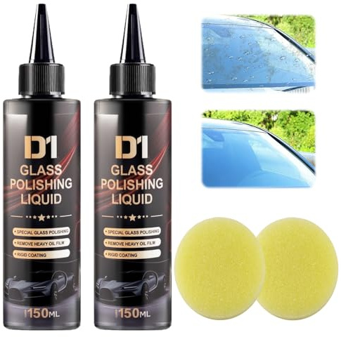 2PCS D1 Glass Polishing Liquid,Removedor de Arañazos de Vidrio de Parabrisas de Automóvil,Pulimento cristales coche,Pulimento faros coche,para pulido de vidrio,Scratches,Wiper Marks,Oil Film,150ml