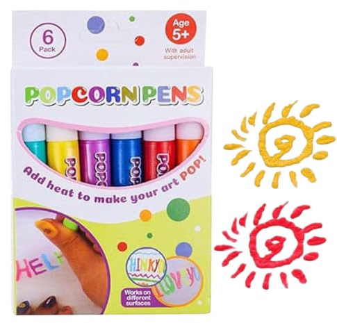 3D Puffys Popcorns Pennor, 6st Magics Bubble Ritningsmarkörer för barn | Värmeexpanderande konstpennor med fin spets, tvättbara DIY-färgpennor