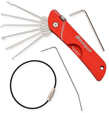 MULTIPICK Coltello tascabile Grimaldelli Set Professionale Rosso [7 strumenti] Kit Grimaldelli - Lockpicking Set - Set di Grimaldelli - Grimaldelli professionali - Lock picking