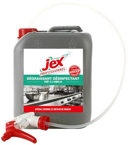 JEX PROFESSIONNEL - Dégraissant désinfectant - Surface inox & céramique - Compatible contact alimentaire - 5L- Fabrication française