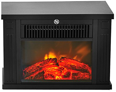 HOMCOM Chimenea Eléctrica 600/1200W Decorativa de Mesa 34x17x25 cm Negro | Chimenea Portátil, Efecto Llama Realista, Protección Contra Sobrecalentamiento, para 10-15 m²