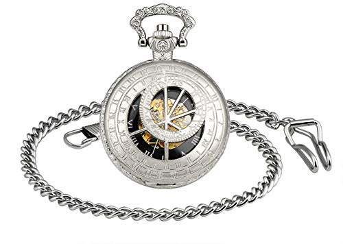 Unendlich U Infinity U- Orologio da tasca retrò per uomo e donna Lente d'ingrandimento Orologio da tasca sportivo meccanico punk con ingranaggi speciali con catena