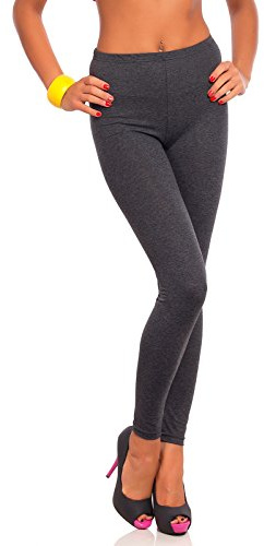 FUTURO FASHION Dam Full längd bomull leggings UK solid grå vardaglig sport damer leggings mjuka byxor plusstorlekar 8-28 UK, grafit, 44