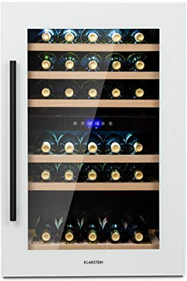 Klarstein Weinkühlschrank 2 Zonen, 132L Getränkekühlschrank, Kleiner Einbau-Weinschrank Schmal, Wein-Kühlschrank mit Glastür, Outdoor Flaschenkühlschrank, Wine Fridge 5-22°C, 41 Flaschen