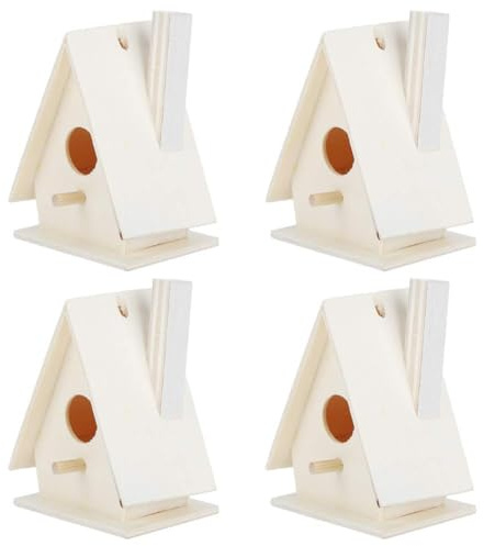 HERCHR Casas de pájaros de 4 Piezas para Exteriores, Kits de pajareras Casitas de Madera para pájaros para Pintar y Decorar 5.5X 4X 7.5cm