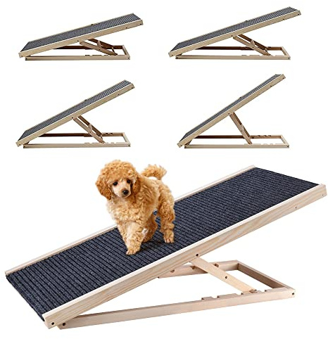 Rampe pour Chien en Bois - Escalier pour Animal Pliable - 4 Réglable de Hauteur - Surface Antidérapante - Supporter 330 Livres - pour Canapé, Lit et Voiture (L100xW40cm, H30-60cm)