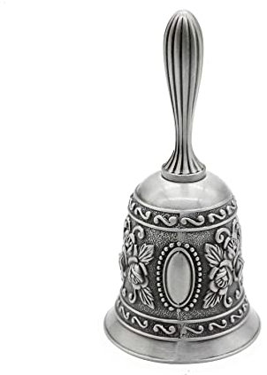 Tiardey Campanello a Mano da 4,4 Pollici Campanello di Chiamata Classico in Metallo Campanello di Allarme Tradizionale Campanello di Natale per la Reception Decorazione della casa - Argento Antico