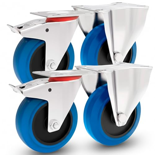 Ruote per il trasporto con freno, 100 mm, per mobili, pesanti, set di ruote fisse, ruote in gomma, per tavola a rotelle, officina, mobili pesanti, mobili per pallet, carrelli di incenso, carrello