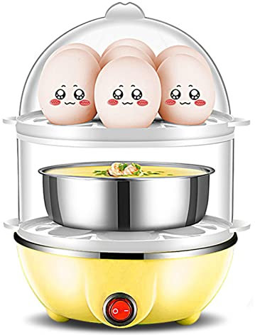350W 2 Schichten 14 Eierkapazität Elektrischer Eierkocher Schneller Eierkocher Automatische Abschaltung, Eierkocher für Hartgekochte Eier EierkocherSpezialgeräte (Gelbe Doppelschicht)