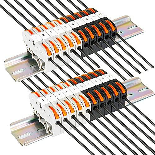 Nicfaky Kit di Morsettiere su Guida DIN, Connettori Compatti Universali, Barra di Connessione, Striscia di Marcatura, 28-12 AWG