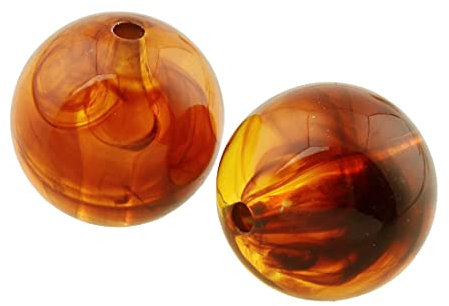 Perlin 75 Stück Bernsteinperlen Künstliche Kunstharz Feuerbernstein Kugel 8mm Kehribar Amber mit Loch zum auffädeln Gebohrt (Gold Rund)