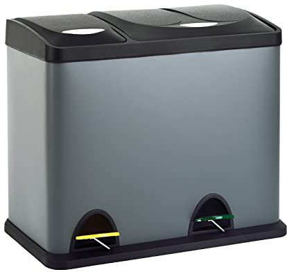 SVITA TC2Combo26 Küchen-Eimer 26Liter 8L+18L kombiniert doppelt Abfalleimer 2er-Mülleimer Mülltrennung Treteimer Grau