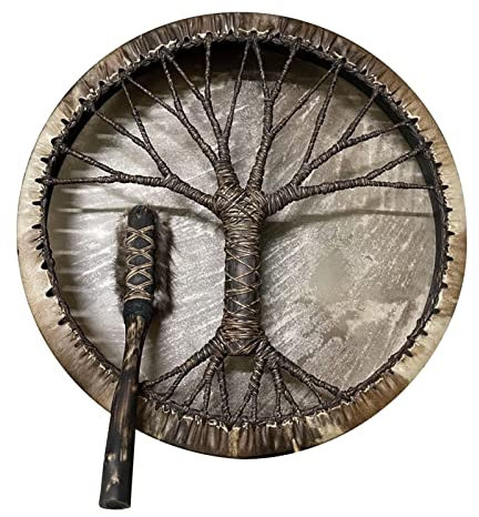 Schamanentrommel, 25cm Handtrommel mit Trommelstiel, Handgemachte Schamanische Trommel aus, Rahmentrommel für Spirituelle Musik, Klangheilung, Meditation, Heimdekoration, Schlaginstrumente