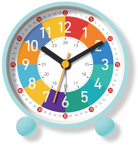 TKCHAX Analog Alarm Clock for Kids Learn to Tell Time, 12/24H Time, Gradual Alarm, Silent, Battery Operated with Press-to-Light Backlight, Ideal for Kids, Teens & Bedroom Decor