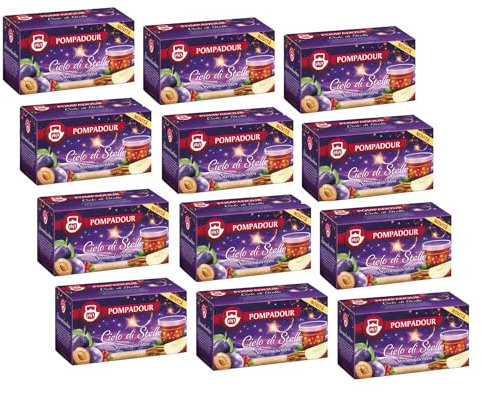 Pompadour® | Mezcla de frutas de canela y ciruela | Infusión de Manzana, Canela, Ciruela y Clavo - 12 x 20 Filtros (600 Gr) | Té de hierbas cielo estrellado