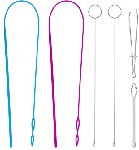 6 Stück Nähschlaufen Set Kordelzug Einfädler Flexibler Schlaufenwender Haken Metallpinzette Lange Schleife Turner Werkzeug mit Riegel für Gürtel, Hoodies, Jogginghosen, DIY-Strickzubehör