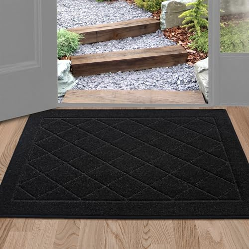 BEQHAUSE Dirt Trapper Door Mat 24 x 36, Doormat Non-Slip Entryway Rugs Washable, Dog Door Mat Stain Resistant and Absorbent Welcome Floor Mat for Front Back Door, Mud Wet Shoes & Paws, Black