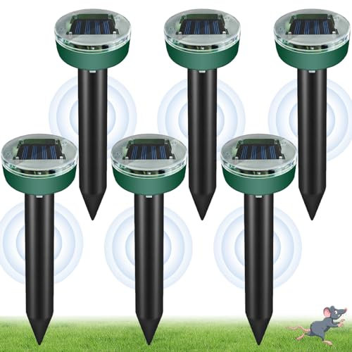 6 Stück Solar Maulwurfschreck, IP65 Ultraschall Maulwurfschreck, Wasserdichtes Maulwurfvertreiber, Maulwurfschutz Vertreiben Gopher Schlangen in Rasen und Gärten