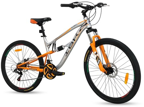 IBK Bicicletta MTB 27.5'' Pollici Bici Global Mountain Bike BIAMMORTIZZATA Ragazzo Cambio 21 Velocità Freni a Disco (Grigio/Arancione)
