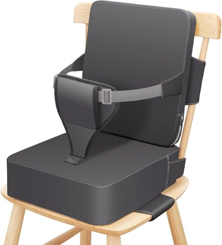 TOTIDYH Toddler Booster Seat for Dining Chair 10cm PU Non-Slip-Grey | Baby Booster Seat for Dining Table with Backrest and Adjustable Straps, Portable Detachable, Washable, Supportive, Easy Clean