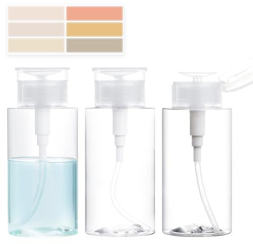 3-pack Push Down pumpdispenser, tom pumpflaskdispenser med DlY-etiketter för nagellack, sminkborttagare, alkohol, ansiktstoner, 200 ml