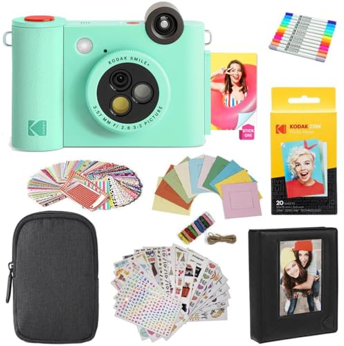 KODAK Smile+ 2-i-1 Direktutskriftskamera & Foto Skrivare Presentpaket + Väska + Zink 20pk Foto Papper + Album + Klisterset + Markörer - Grön