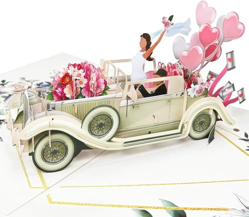 Hierein Wedding Card, Pop Up Just Married Wedding Cards for Bride and Groom | 3D Anniversary Card for Couple, Gift Greeting Card for Engagement, Marriage, Anniversary, New Home