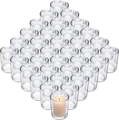 36 Stück Teelichthalter Glas Set, Kerzenhalter Windlicht Teelichtglas (Ø5,5cm x H7cm) Transparent Teelicht Gläser für Hochzeitstisch Deko & DIY Kerzengießen