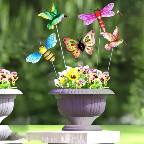 Lot de 4 piquets de jardin en forme de papillon pour décoration extérieure, ornements d'art en métal pour cour et jardin